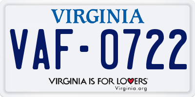 VA license plate VAF0722