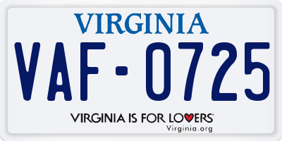 VA license plate VAF0725