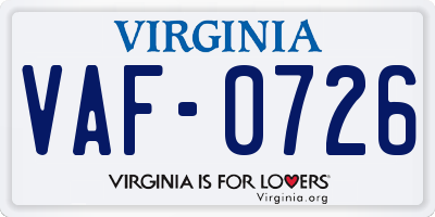 VA license plate VAF0726