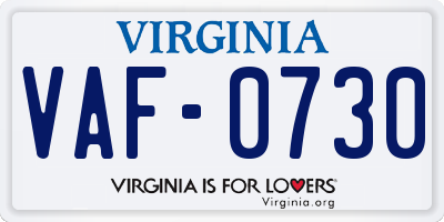 VA license plate VAF0730