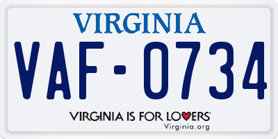 VA license plate VAF0734