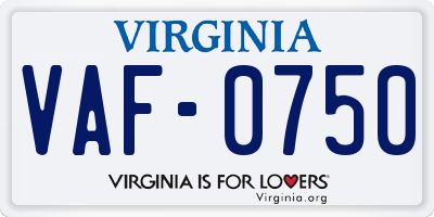 VA license plate VAF0750