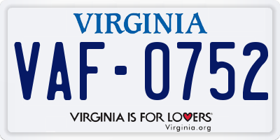 VA license plate VAF0752