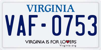 VA license plate VAF0753