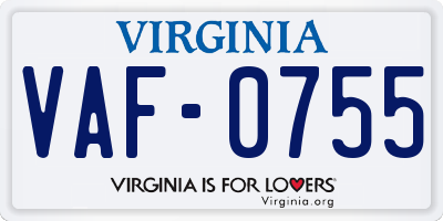 VA license plate VAF0755