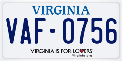 VA license plate VAF0756