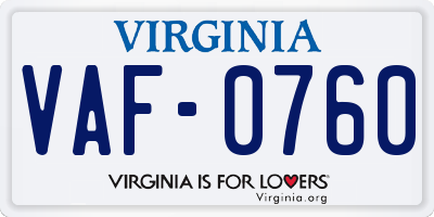 VA license plate VAF0760