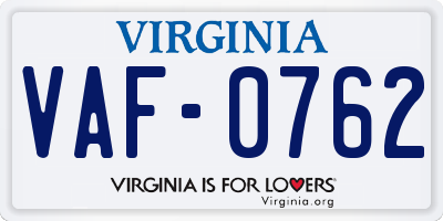 VA license plate VAF0762
