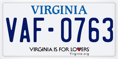 VA license plate VAF0763