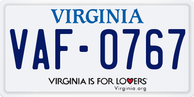 VA license plate VAF0767