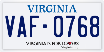 VA license plate VAF0768