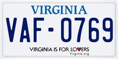 VA license plate VAF0769