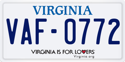 VA license plate VAF0772