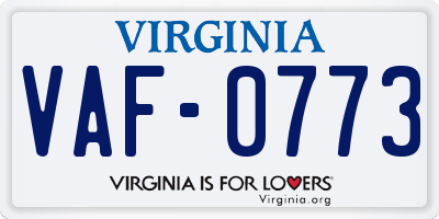 VA license plate VAF0773