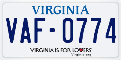 VA license plate VAF0774