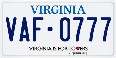 VA license plate VAF0777