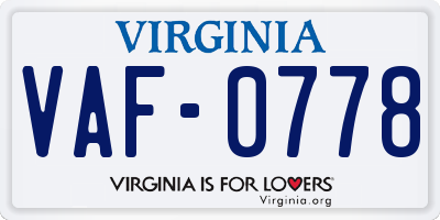 VA license plate VAF0778