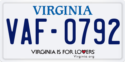 VA license plate VAF0792