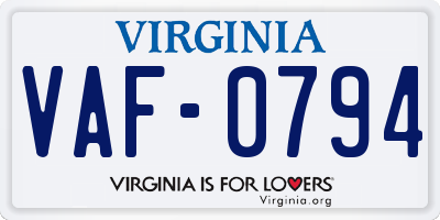 VA license plate VAF0794