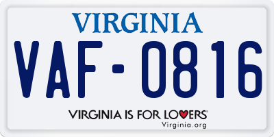 VA license plate VAF0816