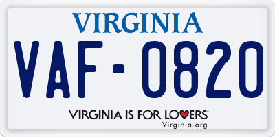 VA license plate VAF0820
