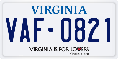 VA license plate VAF0821