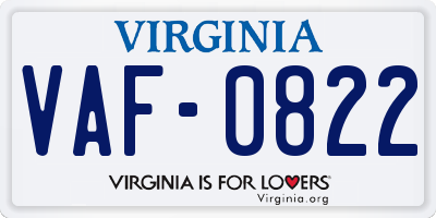 VA license plate VAF0822