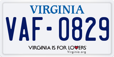 VA license plate VAF0829