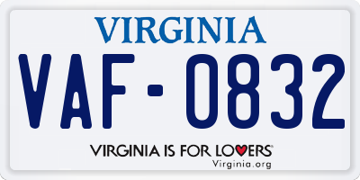 VA license plate VAF0832