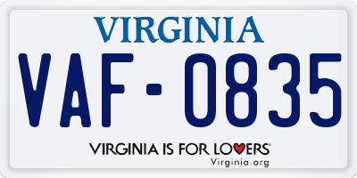 VA license plate VAF0835
