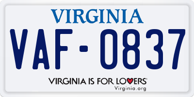VA license plate VAF0837