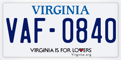VA license plate VAF0840
