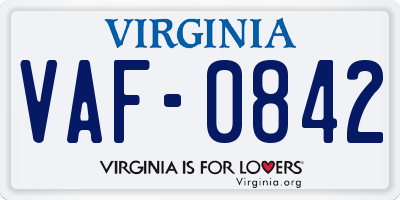 VA license plate VAF0842