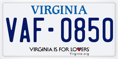 VA license plate VAF0850