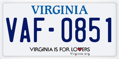 VA license plate VAF0851