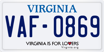 VA license plate VAF0869