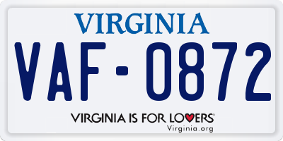 VA license plate VAF0872