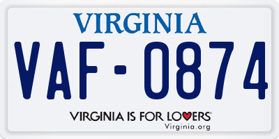 VA license plate VAF0874