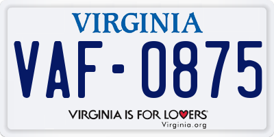 VA license plate VAF0875