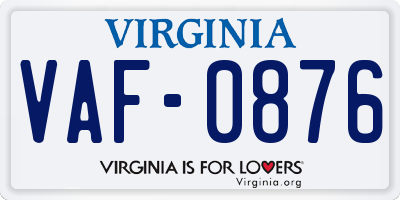 VA license plate VAF0876