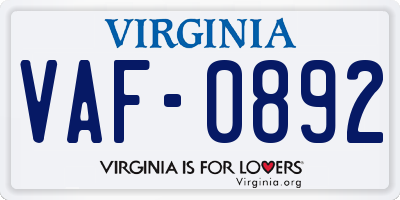 VA license plate VAF0892