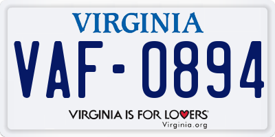 VA license plate VAF0894