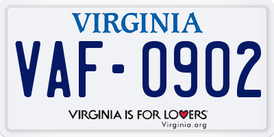 VA license plate VAF0902