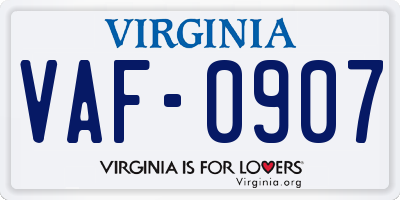 VA license plate VAF0907