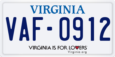 VA license plate VAF0912