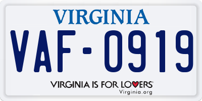 VA license plate VAF0919