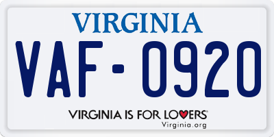 VA license plate VAF0920