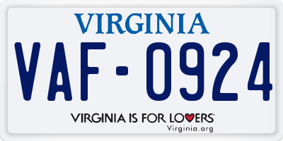 VA license plate VAF0924