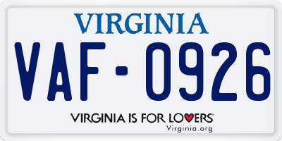 VA license plate VAF0926