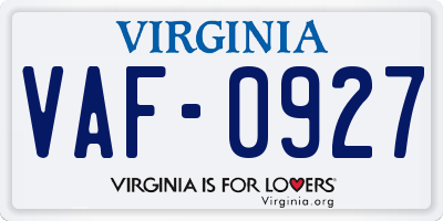 VA license plate VAF0927